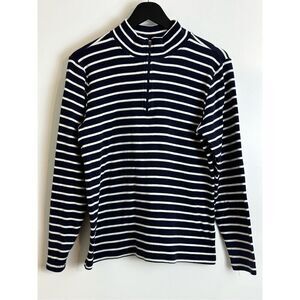 L.L. Bean navy and white Size L quarter zip knit top